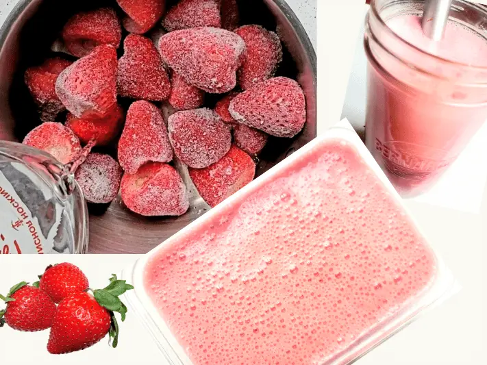 Main steps for making strawberry gelatin in a photo collage