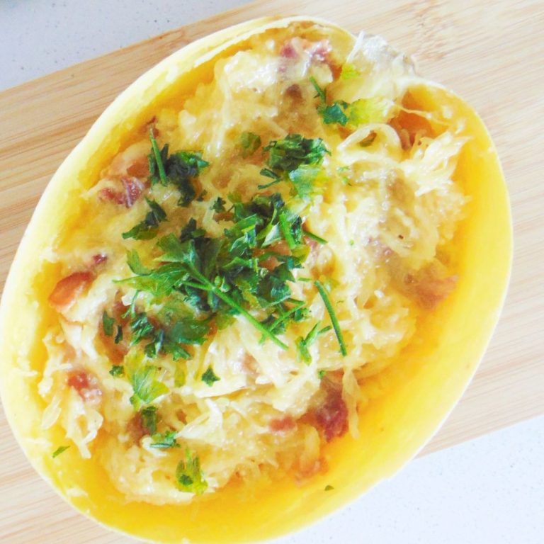 Spaghetti Squash Carbonara Recipe Grain free Keto
