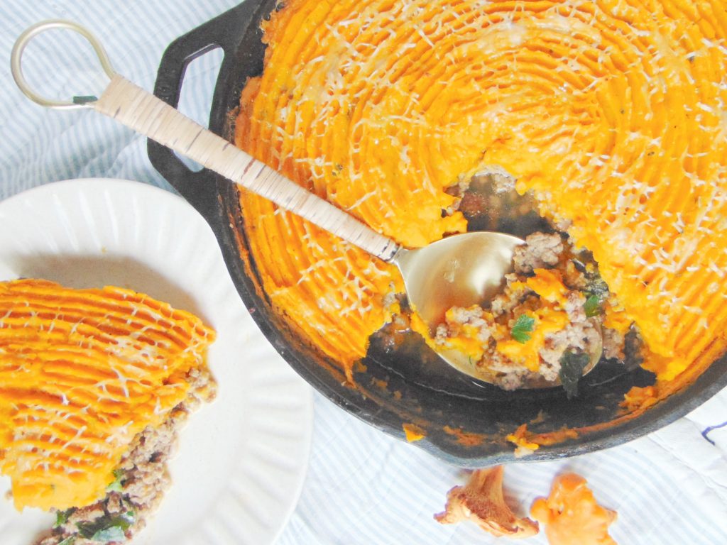 Grain free dinner idea: Shepard's Pie with mushrooms and squash