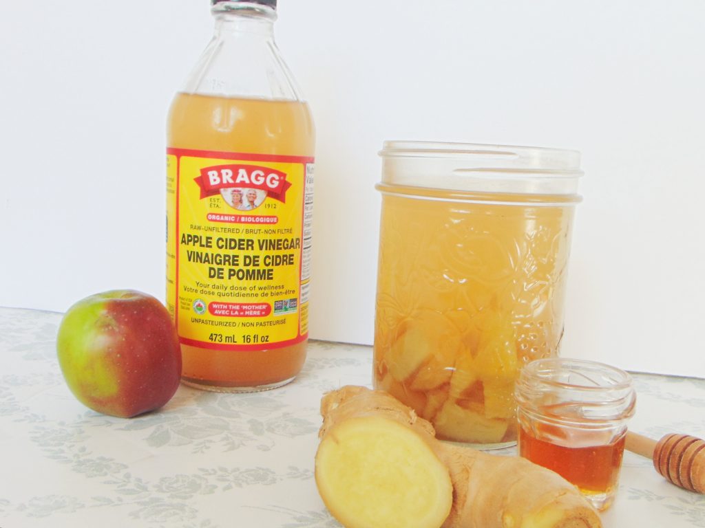 Ingredients for Tonic and Soothing Drink with Ginger, Honey, and Apple Cider Vinegar