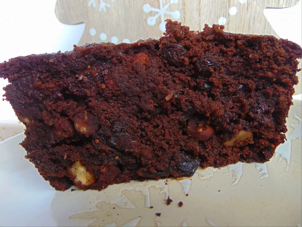 slice of Fruit and Chocolate Christmas Cake with coconut flour