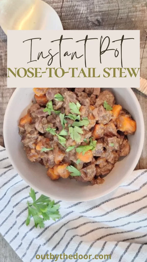Instant Pot nose-to-tail stew with beef kidney, heart, bone broth, tallow, and low carb veggies.