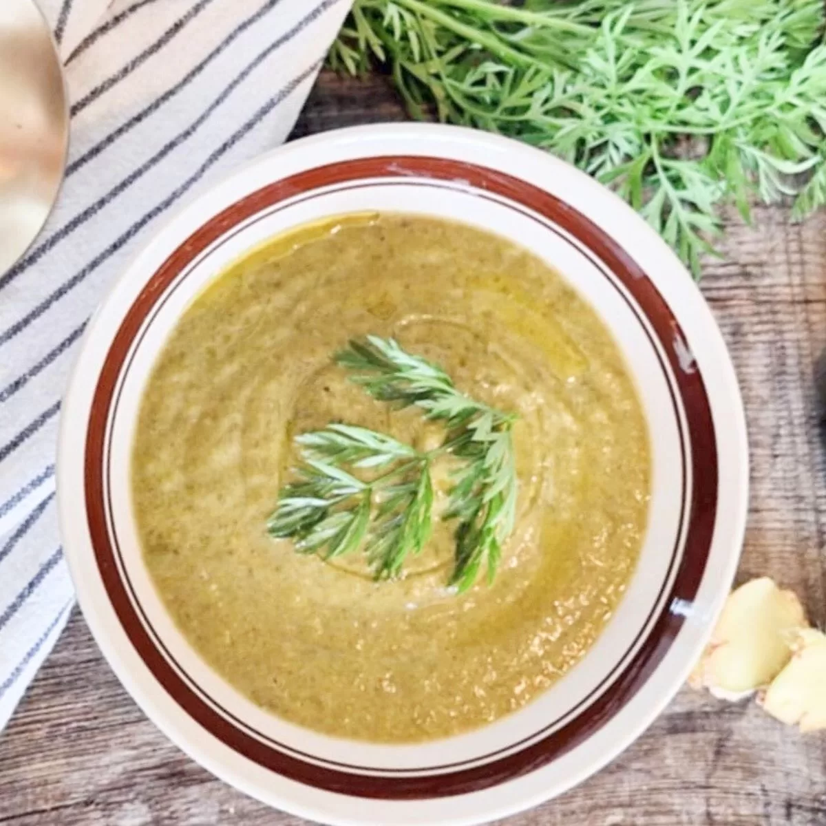 Carrot Tops Soup with Bone Broth and Ginger f